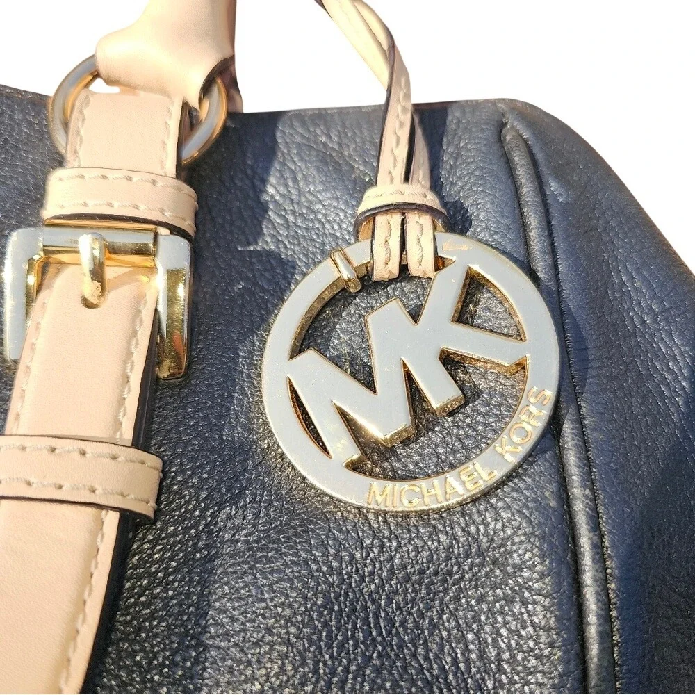 Michael Kors Black and Tan Large Leather Tote with Gold Accents